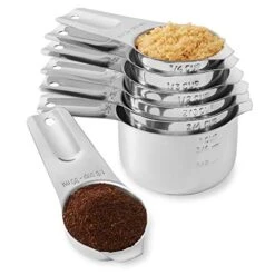 Ast Confection 7pc Stainless Steel Measuring Cup Set - Includes 1/8 Cup Coffee Scoop - Measurements For Dry And Liquid Cooking & Baking Ingredients