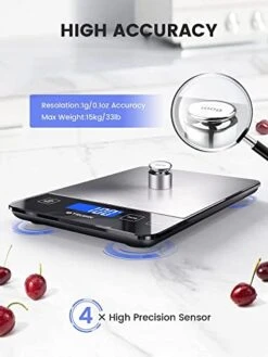 【NASA-Grade】33lb Food Kitchen Digital Scale,【Bread Meat Cookies Measures Precisely】Weight Grams And Ounces For Baking Cooking,1g/0.1oz Precise Graduation,304 Stainless Steel,Waterproof Tempered Glass -Peugeot Shop 417Zg1nVbJL