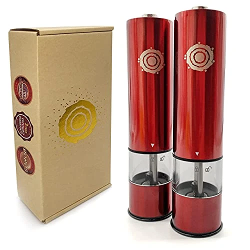 Ed Electric Salt And Pepper Grinder Set (2 Mills) | Red Automatic Adjustable Shaker | Battery Operated Spice Mill | Stylish Kitchen Accessory | Adjustable Coarseness Ceramic Burrs | LED Light 1 Ed Electric Salt And Pepper Grinder Set (2 Mills) | Red Automatic Adjustable Shaker | Battery Operated Spice Mill | Stylish Kitchen Accessory | Adjustable Coarseness Ceramic Burrs | LED Light