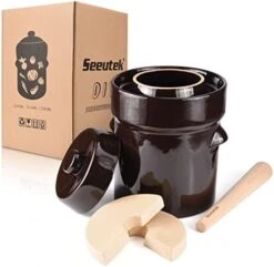 Seeutek Fermentation Crock Jar 2 Liter / 0.5 Gallon - Stoneware Pot For Fermenting, Pickling Kimchi, Pickles, Vegetables, Kombucha - Glazed Fermenter With Stone Weights, Lid & Pickle Tamper -Peugeot Shop 417kp hEXjL. AC 1