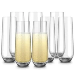 Stemless Glass Champagne Flutes, Cocktail Cups For Rose, Prosecco, Mimosa, Great For Weddings And Parties, Dishwasher Safe, 10.5 Oz, Set Of 8