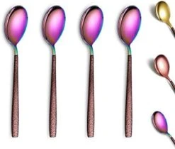 Tea Spoon Set Of 4 With Moon Surface Handle And Shiny Rose Gold Head, Stainless Steel Teaspoons Tea Spoons Copper Silverware Set Small Spoons Coffee Spoons 14 Tea Spoon Set Of 4 With Moon Surface Handle And Shiny Rose Gold Head, Stainless Steel Teaspoons Tea Spoons Copper Silverware Set Small Spoons Coffee Spoons -Peugeot Shop 417rPOT ilL. AC