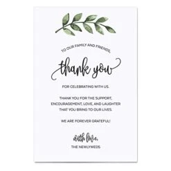 Thank You Placecards For Wedding (Set Of 50) Large 4" X 6" Table Place Setting Cards - Made In USA - Watercolor Greenery Green Leaves On White