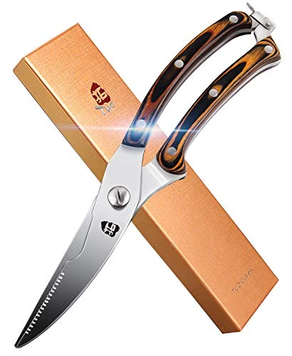 Kitchen Poultry Shears, Multi-Purpose Scissors With Sturdy Pakkawood Handle; Heavy-Duty Professional High Carbon Stainless Steel Shears- Fiery Series 1 Kitchen Poultry Shears, Multi-Purpose Scissors With Sturdy Pakkawood Handle; Heavy-Duty Professional High Carbon Stainless Steel Shears- Fiery Series