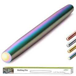 Rainbow Rolling Pin, 16.7 Inches Stainless Steel Colorful Matte Finish With Rainbow Titanium Plating Rolling Pin For Baking Pizza Dough, Pie, Cookie, Gift Ideas For Bakers.