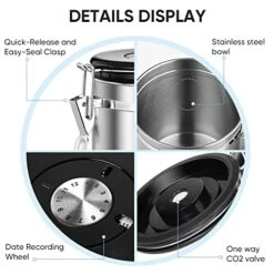 Airtight Coffee Canister, Stainless Steel Container For The Kitchen, Coffee Ground Vault Jar With One Way Co2 Valve And Scoop, Tea Coffee Sugar,Extra Coffee Spoon (Silver, 16OZ) 9 Airtight Coffee Canister, Stainless Steel Container For The Kitchen, Coffee Ground Vault Jar With One Way Co2 Valve And Scoop, Tea Coffee Sugar,Extra Coffee Spoon (Silver, 16OZ) -Peugeot Shop 4187zWirJfL