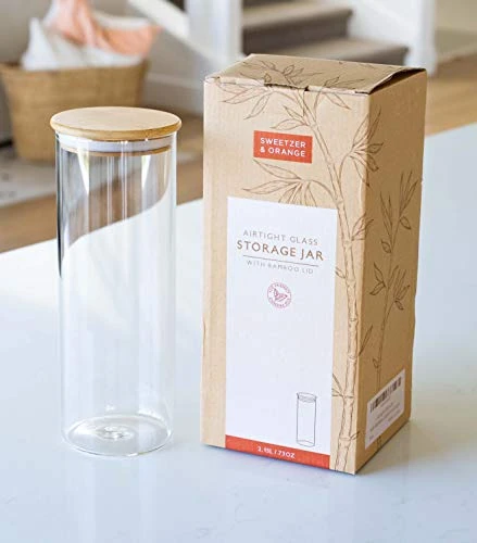 Glass Container With Lid, Bamboo Top (2.2 L) - Dry Food Storage Pasta Container Kitchen Canister For Bow Tie Pasta, Spaghetti, Macaroni, Rotini, Egg Noodles, Cookies, Candy, Flour 5 Glass Container With Lid, Bamboo Top (2.2 L) - Dry Food Storage Pasta Container Kitchen Canister For Bow Tie Pasta, Spaghetti, Macaroni, Rotini, Egg Noodles, Cookies, Candy, Flour - Image 5