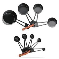 9-Piece Stainless Steel Measuring Cups And Spoons Set, Perfect Measures For Liquid And Dry Ingredients, Including 4 Nesting Cups And 5 Stackable Spoons, With Ring Connector (Black)