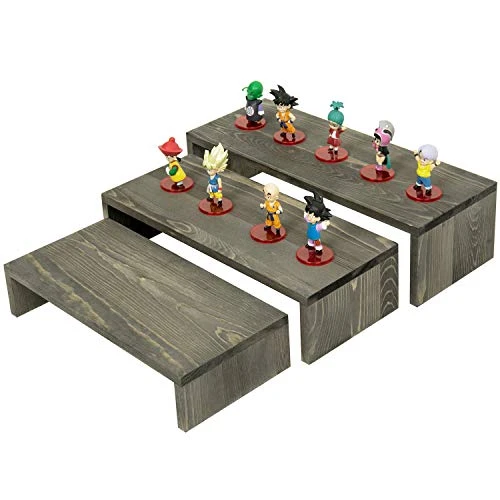 MyGift Rustic Wooden Display Stands, Set Of 3 - Vintage Gray Solid Wood Nesting Retail Riser Stands For Desserts, Collectibles And Figurines 1 MyGift Rustic Wooden Display Stands, Set Of 3 - Vintage Gray Solid Wood Nesting Retail Riser Stands For Desserts, Collectibles And Figurines
