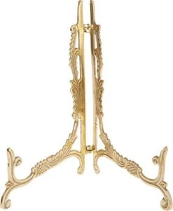 Ornate Hinged Brass Plate Stand, 9.5" H X 8" W X 7" D
