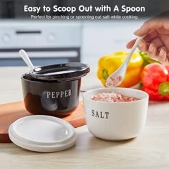 Farmhouse Salt And Pepper Bowls Set, ALELION Salt Cellar With Lid, 10 Oz Salt And Pepper Container For Countertop, Black And White Modern Farmhouse Kitchen Decor, House Warming Gifts New Home, 2 Pcs -Peugeot Shop 418cY2pwC6L