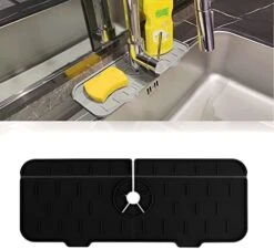 Silicone Faucet Mat, Rubber Faucet Mat For Kitchen Sink Splash Guard Faucet Drip Catcher, Sink Draining Secure Silicone Faucet Mat, Bathroom Faucet Drying Pad Mat For Tools Protect (black) -Peugeot Shop 418g5x1SVL. AC