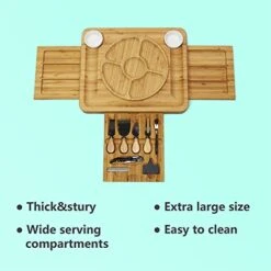 HEITICUP Large Cheese Board, Bamboo Charcuterie Boards House Warming Gifts With Knife Set, Mother's Day, Unique Wedding Registry Items Birthday Gifts For Women -Peugeot Shop 418jwCC22bL