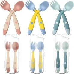 Toddler Utensils Baby Spoons And Forks Set With Case Bendable Self Feeding Training Flatware Silicone Spoon Fork For Kids Babies Children Handle Toddler Set, Green, Pink, Yellow (3 Sets) 14 Toddler Utensils Baby Spoons And Forks Set With Case Bendable Self Feeding Training Flatware Silicone Spoon Fork For Kids Babies Children Handle Toddler Set, Green, Pink, Yellow (3 Sets) -Peugeot Shop 418q9t4d97L 1
