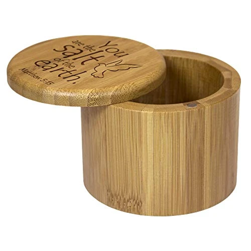 Salt Cellar Bamboo Storage Box With Magnetic Swivel Lid, 6 Ounce Capacity, You Are The Salt Of The Earth Matthew 5:13 Engraved On Lid 4 Salt Cellar Bamboo Storage Box With Magnetic Swivel Lid, 6 Ounce Capacity, You Are The Salt Of The Earth Matthew 5:13 Engraved On Lid - Image 4