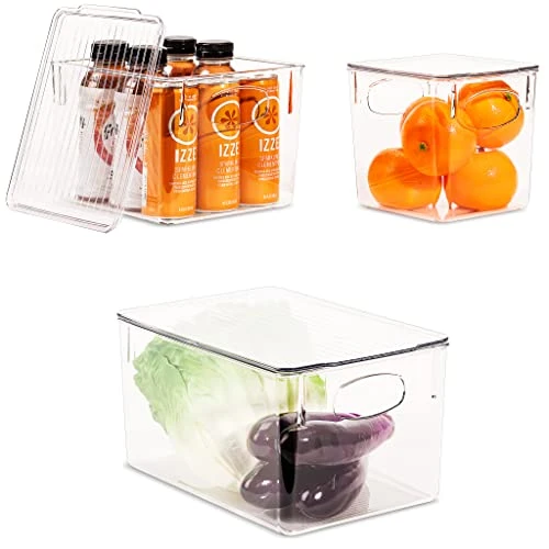 3 Pack Premium Plastic Storage Bins - Sturdy Refrigerator Pantry Organizer - Versatile Lightweight Stackable Cabinet Organization - Bath, Makeup, Food, & Snack Packet Organizer- Clear Square Bin 5 3 Pack Premium Plastic Storage Bins - Sturdy Refrigerator Pantry Organizer - Versatile Lightweight Stackable Cabinet Organization - Bath, Makeup, Food, & Snack Packet Organizer- Clear Square Bin - Image 5