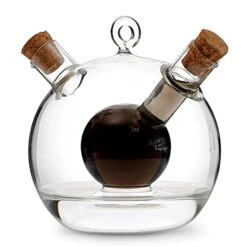 2 In 1 Oil And Vinegar Dispenser Cruet Bottle, Kitchen Supplies Glass Olive Oil And Balsamic Vinegar Cruet Bottle With Cork Stoppers, Hand-blown Glass Jar (Ball Shape)