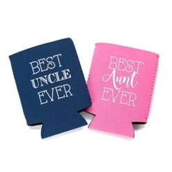 Best Aunt And Uncle Ever Can Coolers, Set Of 2, 1 Pink And 1 Navy Blue Beer Can Coolies, New Aunt Gifts, Novelty Can Cooler, Perfect Birthday, Gender Reveal Gift, Baby Announcement (Aunt And Uncle) -Peugeot Shop 4195zsj0s5L
