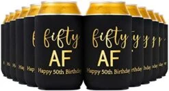 Fifty Can Cooler, 50th Birthday Decorations Beer Sleeve Party Favor, Can Covers With Insulated Covers, 12-Ounce Neoprene Coolers For Soda, Beer, Can Beverage, 12 Black Gold -Peugeot Shop 4197B5MR8eL. AC