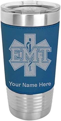 20oz Vacuum Insulated Tumbler Mug, EMT Emergency Medical Technician, Personalized Engraving Included (Faux Leather, Teal) -Peugeot Shop 419BlQRyV3L. AC