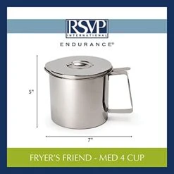 Ss Steel Fryer’s Friend Pot Can, 4 Cup | For Cooking Oil, Fats, Olive Oils, Coconut Oil & More | Includes Mesh Strainer | Grease Storage | Dishwasher Safe -Peugeot Shop 419UVzUVOoL