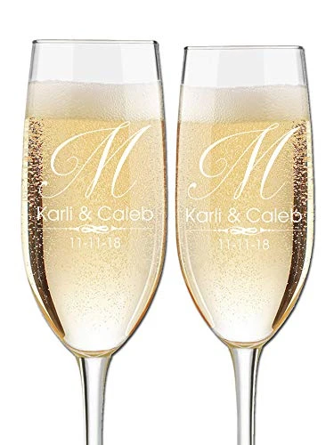 Custom Wedding Champagne Flutes- Set Of 2 – Single Initial Elegant Monogram, Bride And Groom First Names With Wedding Date – Personalized For Bride And Groom - Customized Engraved Wedding Gift 2 Custom Wedding Champagne Flutes- Set Of 2 – Single Initial Elegant Monogram, Bride And Groom First Names With Wedding Date – Personalized For Bride And Groom - Customized Engraved Wedding Gift - Image 2