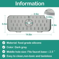 Silicone Sink Mat,Faucet Handle Drip Catcher,Faucet Absorbent Mat,Sink Splash Guard Pad For Bar RV (Grey) -Peugeot Shop 419g1iTwijL