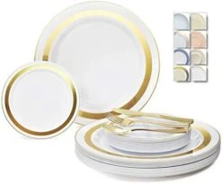 " OCCASIONS " 600 Pcs Set & 120 Guest Wedding Disposable Plastic Plate & Silverware Combo Set (Ivory & Gold Rim Plates, Gold Silverware) 19 " OCCASIONS " 600 Pcs Set & 120 Guest Wedding Disposable Plastic Plate & Silverware Combo Set (Ivory & Gold Rim Plates, Gold Silverware) -Peugeot Shop 419kpMu54lL. AC