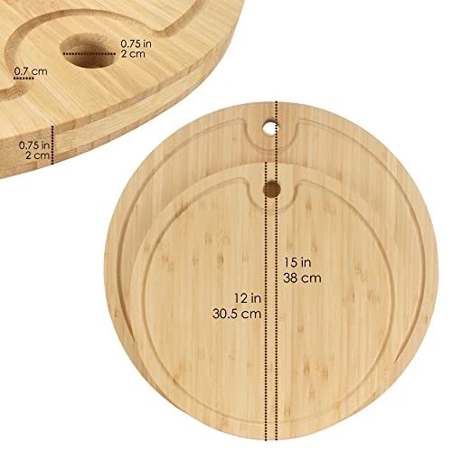 Bamboo Round Cutting And Serving Board, Charcuterie Board - 15" Diameter X 0.75" Thickness - 1 Piece 3 Bamboo Round Cutting And Serving Board, Charcuterie Board - 15" Diameter X 0.75" Thickness - 1 Piece - Image 3