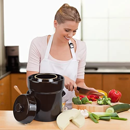 Fermentation Crock Sauerkraut Jar Stoneware Pot Ceramic For Kimchi, Vegetables,Kombucha,Glazed Fermenter Pot With Stone Weights,Lid Sauerkraut Crock For Fermenting-Brown,3.0 Gallon 4 Fermentation Crock Sauerkraut Jar Stoneware Pot Ceramic For Kimchi, Vegetables,Kombucha,Glazed Fermenter Pot With Stone Weights,Lid Sauerkraut Crock For Fermenting-Brown,3.0 Gallon - Image 4