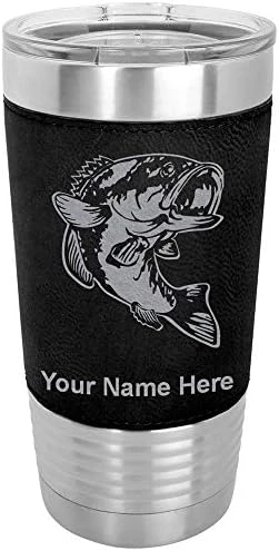 20oz Vacuum Insulated Tumbler Mug, Bass Fish, Personalized Engraving Included (Faux Leather, Gray) 7 20oz Vacuum Insulated Tumbler Mug, Bass Fish, Personalized Engraving Included (Faux Leather, Gray) - Image 7