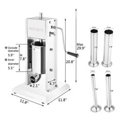 7LBS/3L Vertical Stainless Steel Sausage Stuffer Maker, Dual Speed Heavy Duty Meat Filler, With 4 Stainless Steel Sausage Tubes, Commercial & Home Use -Peugeot Shop 41AK0Hjpb4L