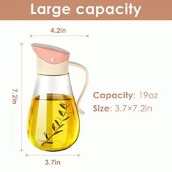 Oil Dispenser Bottle For Kitchen Cooking, 19oz Oil And Vinegar Dispenser With Automatic Cap And Stopper, Auto Flip Cap Olive Oil Glass Bottle With Brush - For Oil, Soy Sauce, Vinegar(Pink)