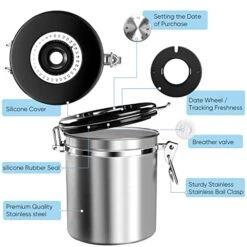 Airtight Coffee Canister, Stainless Steel Container For The Kitchen, Coffee Ground Vault Jar With One Way Co2 Valve And Scoop, Tea Coffee Sugar,Extra Coffee Spoon (Silver, 16OZ) 8 Airtight Coffee Canister, Stainless Steel Container For The Kitchen, Coffee Ground Vault Jar With One Way Co2 Valve And Scoop, Tea Coffee Sugar,Extra Coffee Spoon (Silver, 16OZ) -Peugeot Shop 41AOHWol4PL