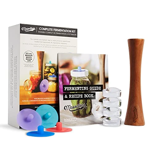 Masontops Complete Fermentation Kit - Small/Regular Mouth - Pickle Kit & Kimchi Making Kit - Fermenting Kit With Fermentation Lids, Weight & Tamper 1 Masontops Complete Fermentation Kit - Small/Regular Mouth - Pickle Kit & Kimchi Making Kit - Fermenting Kit With Fermentation Lids, Weight & Tamper