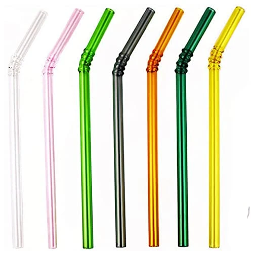 Colored Reusable Glass Straws, 8.7" X 8 Mm Healthy Straw For Beverages Tea Coffee, ECO Friendly - BPA Free, Pack Of 7 With 2 Cleaning Brush 1 Colored Reusable Glass Straws, 8.7" X 8 Mm Healthy Straw For Beverages Tea Coffee, ECO Friendly - BPA Free, Pack Of 7 With 2 Cleaning Brush