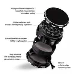 GENERIC Aluminum Alloy 2.5'' 4 Piece Spice Herb Grinder Matte Metal Heavy Duty Superior Grip With Large Chamber Strong Lid