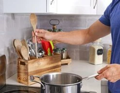 Utensil Holder In Rustic Wood For Farmhouse Kitchen Decor, Countertop Organizer And Cooking Tools Storage (Triple) -Peugeot Shop 41Am0bors6L