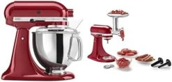 KitchenAid KSM150PSER Artisan Tilt-Head Stand Mixer With Pouring Shield, 5-Quart, Empire Red And 3-Piece Pasta Roller & Cutter Set Attachment, Silver -Peugeot Shop 41AtA75K2EL. AC