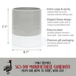 Utensil Holder – Crock - Caddy - Extra Large Ceramic Organizer For Kitchen Countertop - Modern Or Rustic Farmhouse Decor - Gray & Natural White - Jar Holds All Spatulas, Spoons & Tools -Peugeot Shop 41AtVZhYq4S