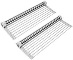 Over The Sink Multipurpose Roll-Up Dish Drying Rack (Warm Gray, Large - 20.5"x13") - 2 Pack