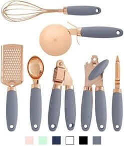 Ith COLOR 7 Pc Kitchen Gadget Set Copper Coated Stainless Steel Utensils With Soft Touch White Handles -Peugeot Shop 41B3RvVLk L. AC