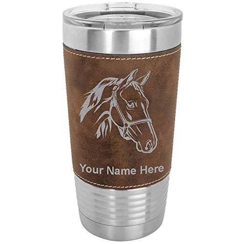 20oz Vacuum Insulated Tumbler Mug, Horse Head 2, Personalized Engraving Included (Faux Leather, Rustic) 1 20oz Vacuum Insulated Tumbler Mug, Horse Head 2, Personalized Engraving Included (Faux Leather, Rustic)