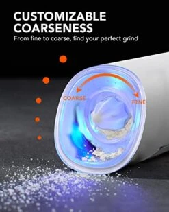 Gravity Electric Salt And Pepper Grinder Set Battery Operated, Adjustable Coarseness, Blue LED Light, One Hand Automatic Operation, Stainless Steel Classic Black & White, 2 Mills -Peugeot Shop 41B7yWEXCiL