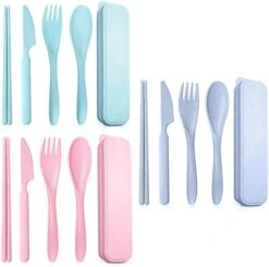 Reusable Portable Travel Utensils Silverware Forks Spoons Knives & Chopsticks, Set Of 3 For Camping Wheat Straw Plastic With Storage Case (Beige/Blue/Green) 13 Reusable Portable Travel Utensils Silverware Forks Spoons Knives & Chopsticks, Set Of 3 For Camping Wheat Straw Plastic With Storage Case (Beige/Blue/Green) -Peugeot Shop 41BLOHuJm9L. AC