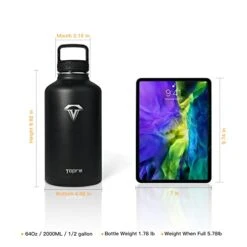 64 Oz Insulated Water Bottle, Half Gallon Vacuum Stainless Steel Sports Water Jug With 3 Lids & Brush, BPA-free Reusable Double Walled Thermos Mug Gym Keg For Sports Outdoor Camping, Black 17 64 Oz Insulated Water Bottle, Half Gallon Vacuum Stainless Steel Sports Water Jug With 3 Lids & Brush, BPA-free Reusable Double Walled Thermos Mug Gym Keg For Sports Outdoor Camping, Black -Peugeot Shop 41BMUvYUFLL