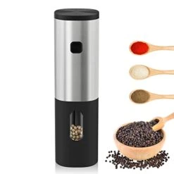 Electric Pepper Grinder, Salt And Pepper Grinder Adjustable Coarseness, Battery Powered Operated Electric Pepper Grinder With Light, Pepper Mill With One Hand Operation
