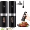 Electric Salt And Pepper Grinder Set Of 2, Automatic Salt And Pepper Mill Grinder Set Battery Operated With Adjustable Coarseness, LED Light, One Hand Operated, Funnel (Black)