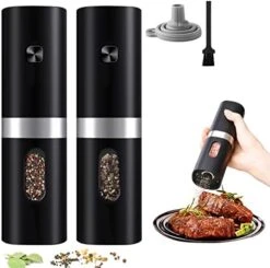 Electric Salt And Pepper Grinder Set Of 2, Automatic Salt And Pepper Mill Grinder Set Battery Operated With Adjustable Coarseness, LED Light, One Hand Operated, Funnel (Black) -Peugeot Shop 41BOJWSYnRL. AC