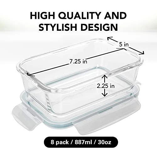 Glass Food Storage Containers With Lids 30 Oz 16 Pc (Set Of 8) Airtight Large Glass Containers, Glass Meal Prep Containers Reusable Leak Proof BPA Free Glass Food Prep Containers Freezer To Oven Safe 3 Glass Food Storage Containers With Lids 30 Oz 16 Pc (Set Of 8) Airtight Large Glass Containers, Glass Meal Prep Containers Reusable Leak Proof BPA Free Glass Food Prep Containers Freezer To Oven Safe - Image 3